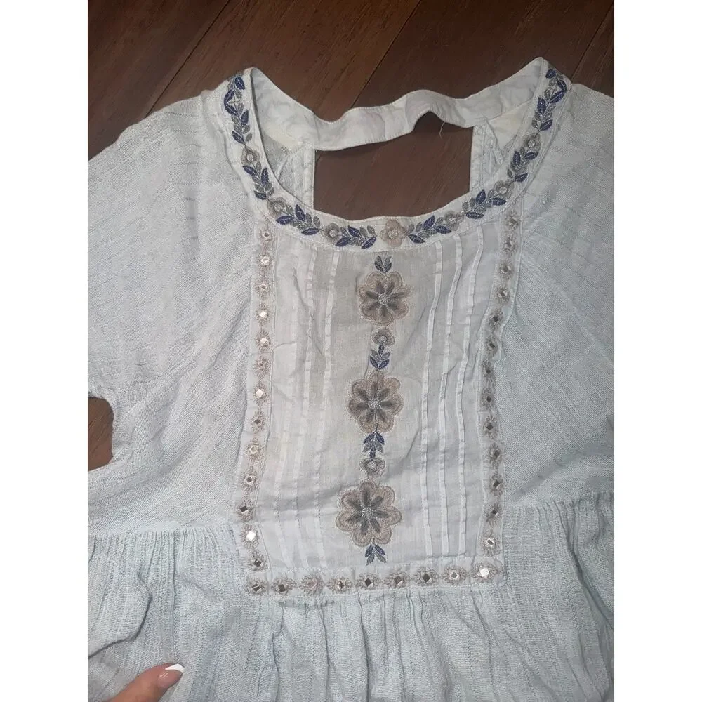 Free People Gauze Folk Embroidered Dress Medium